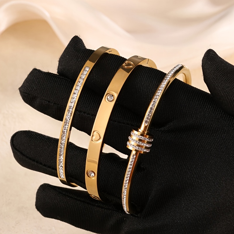 3pc Elegant Retro Stainless Steel Bracelets with Zirconium